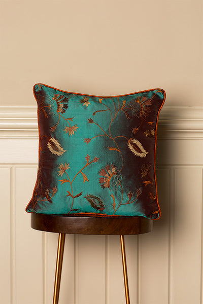 Medium Silk Cushion in Aqua Teal