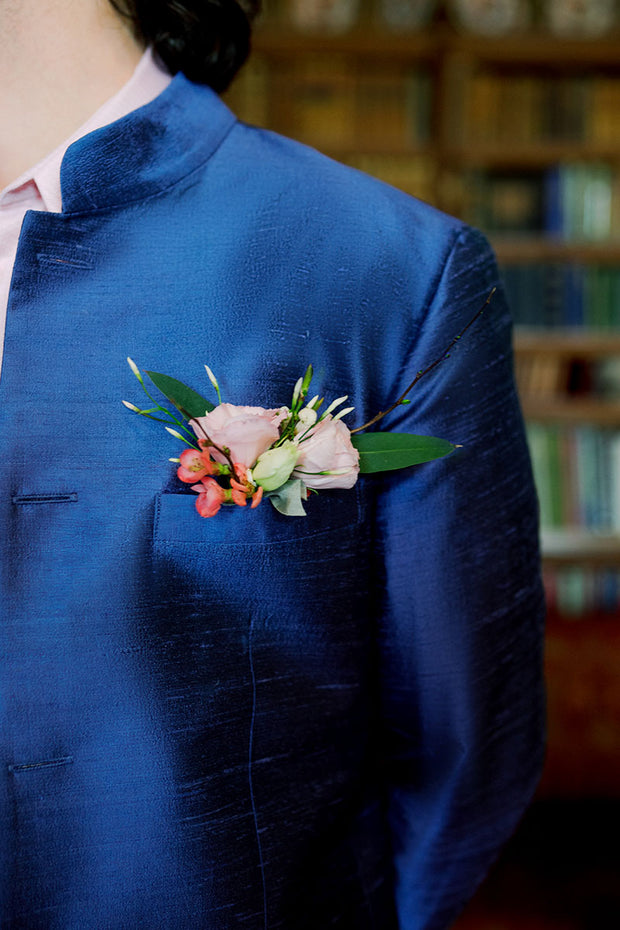 Shibumi Mens Nehru Silk Jacket in French Blue