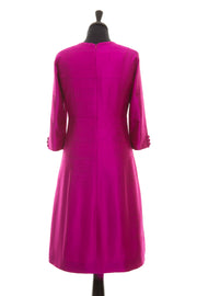 bright magenta pink raw silk a-line shift dress, wedding guest outfit, plus size mother of the bride outfit, best ascot outfits