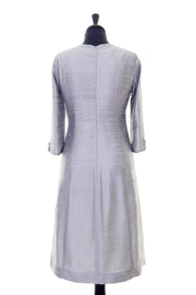 silver raw silk a-line shift dress, summer wedding guest outfit, plus size mother of the bride outfit, best ascot outfits