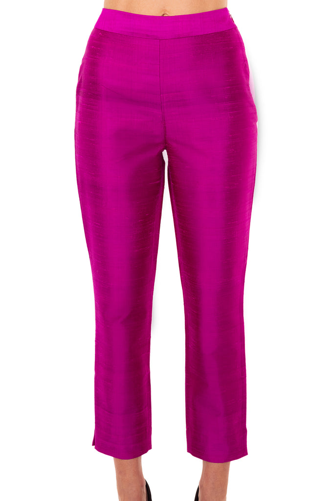 plum cigarette trousers Silk Cigarette Trousers in Wild Orchid