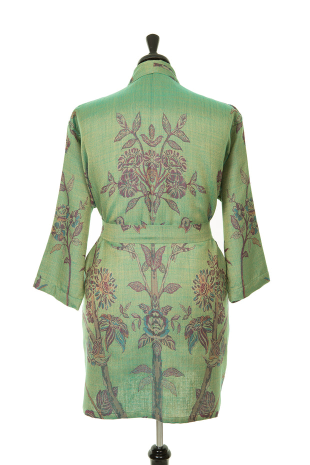 Shibumi Cashmere Kimono Jacket in Dragonfly Green - Rear View