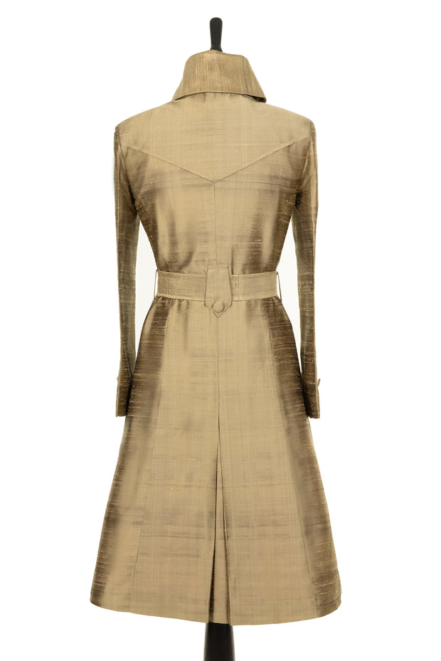 Shibumi Silk Trench Coat in Oyster Gold rear view