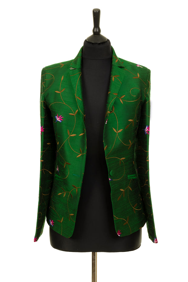 Green silk blazer sale