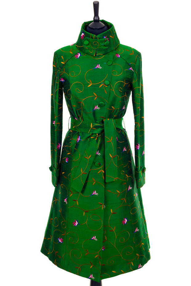 Shibumi Silk Trench Coat in Emerald Green