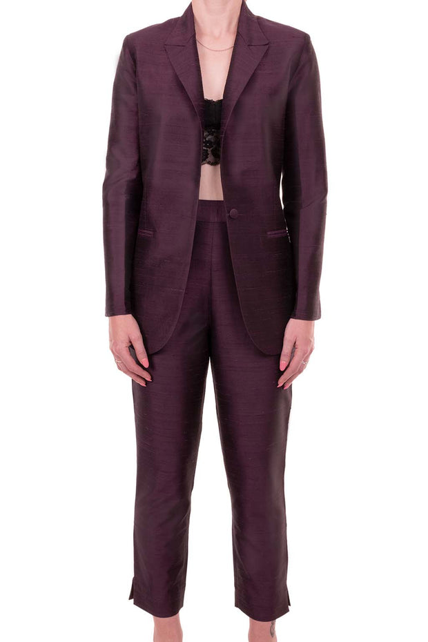 Silk Cigarette Trousers in Aubergine