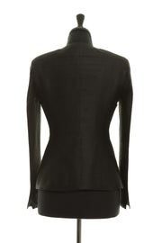black raw silk fitted smart blazer for women, luxury office wear