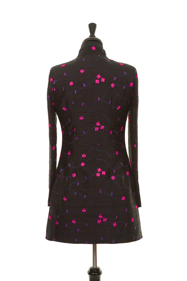 silk luxury flower pattern jacket, black silk with flowers 