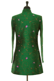 shibumi womens silk nehru jacket in emerald green back view
