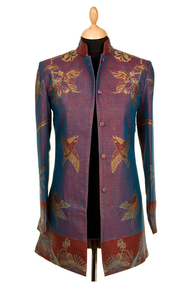 Shibumi Long Nehru Cashmere Jacket in Imperial Blue
