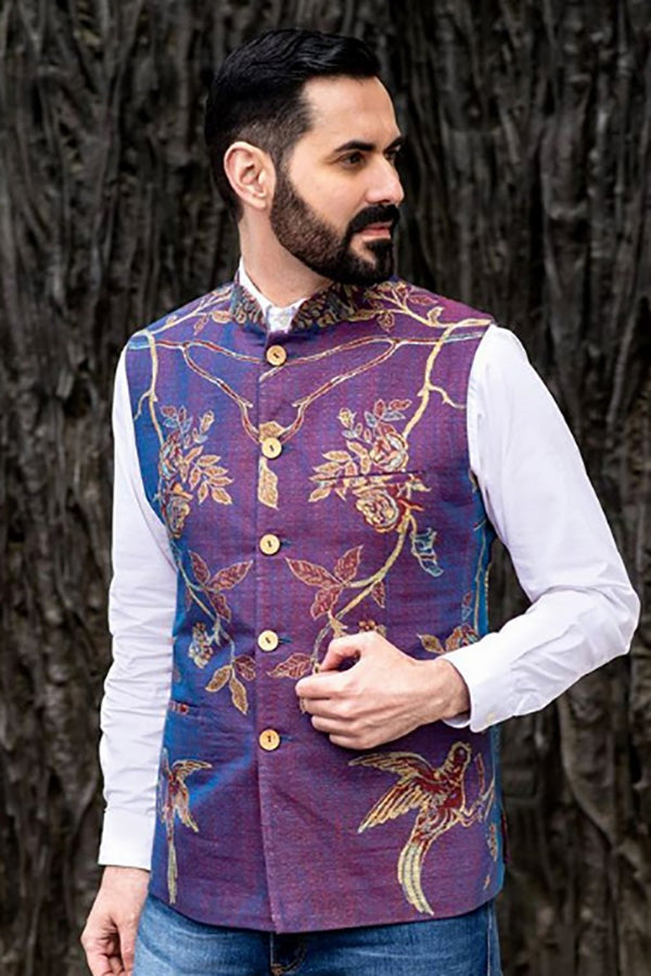 Mens Nehru Waistcoat in Imperial Blue