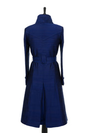 Shibumi Silk Trench Coat in Midnight Blue rear view