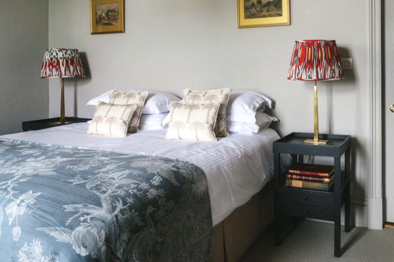 grey blue cashmere bed throw, tree of life pattern, luxury home design, bedroom decor