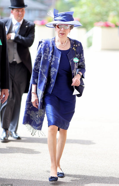 Princess Anne Wearing Shibumi Vera Silk Dress in Midnight Blues For Ascot Outfit