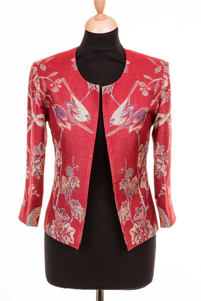 red floral jacket, chanel style crop jacket, red cashmere jacket, wedding guest outfit, mother of the bride