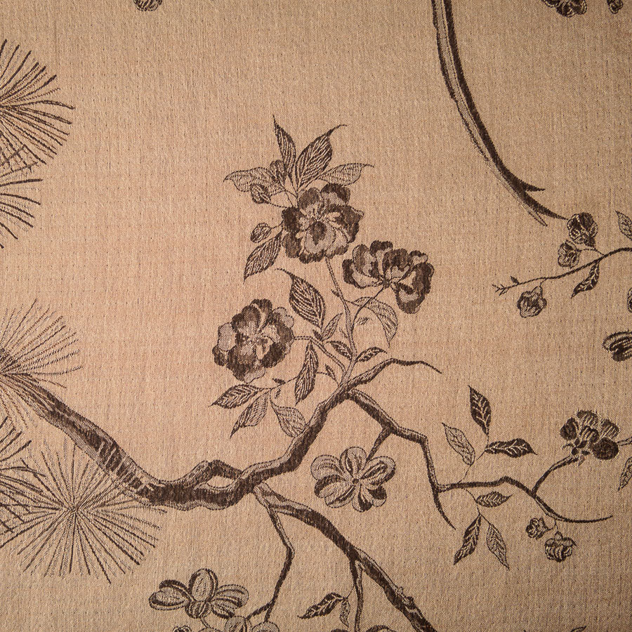 brown silk and cashmere fabric with floral motif