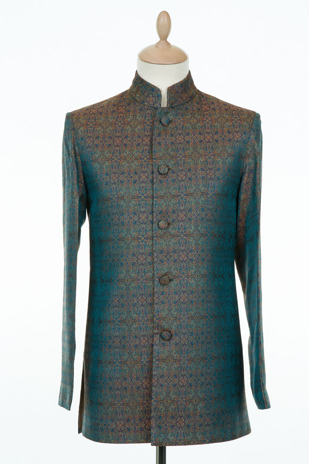 Shibumi Mens Nehru Silk Jacket in Royal Jacquard