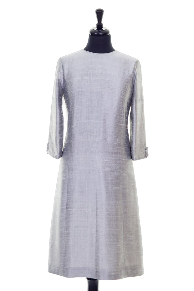 silver raw silk a-line shift dress, summer wedding guest outfit, plus size mother of the bride outfit, best ascot outfits