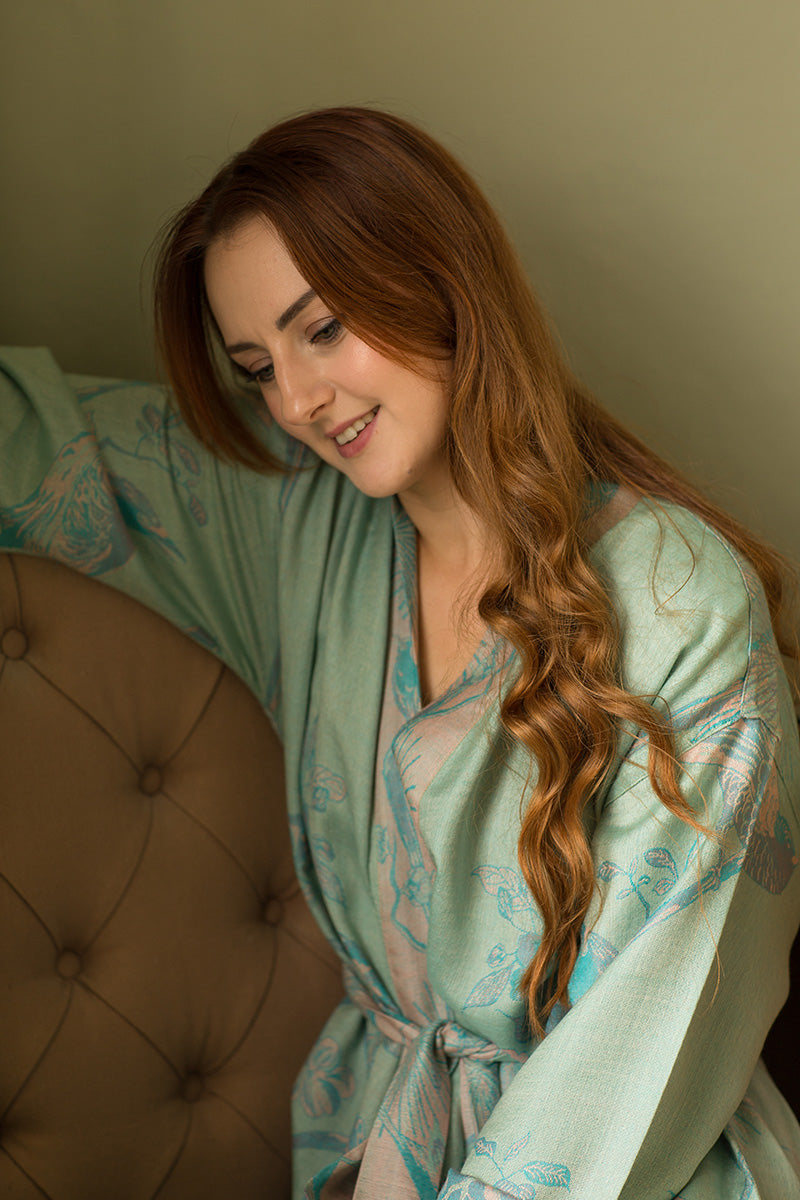 Reversible Dressing Gown in Eau De Nil - Women's Dressing Gowns Shibumi Reversible Dressing Gown in Eau De Nil - Women's Dressing Gowns Shibumi
