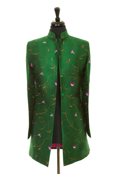 shibumi womens silk nehru jacket in emerald green 