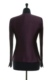 aubergine purple raw silk fitted jacket for women, collarless blazer, mother of the bride outfit, wedding guest jacket