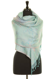 Bridesmaid shawl in light green sage colour. Women's pashmina in green. 