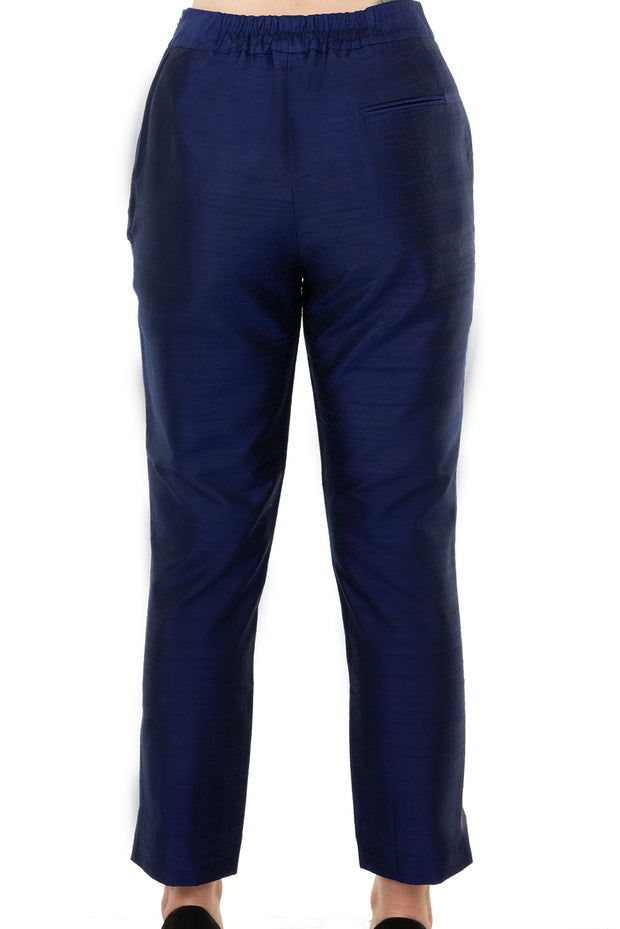 Shibumi Silk Cigarette Trousers in Midnight Blue