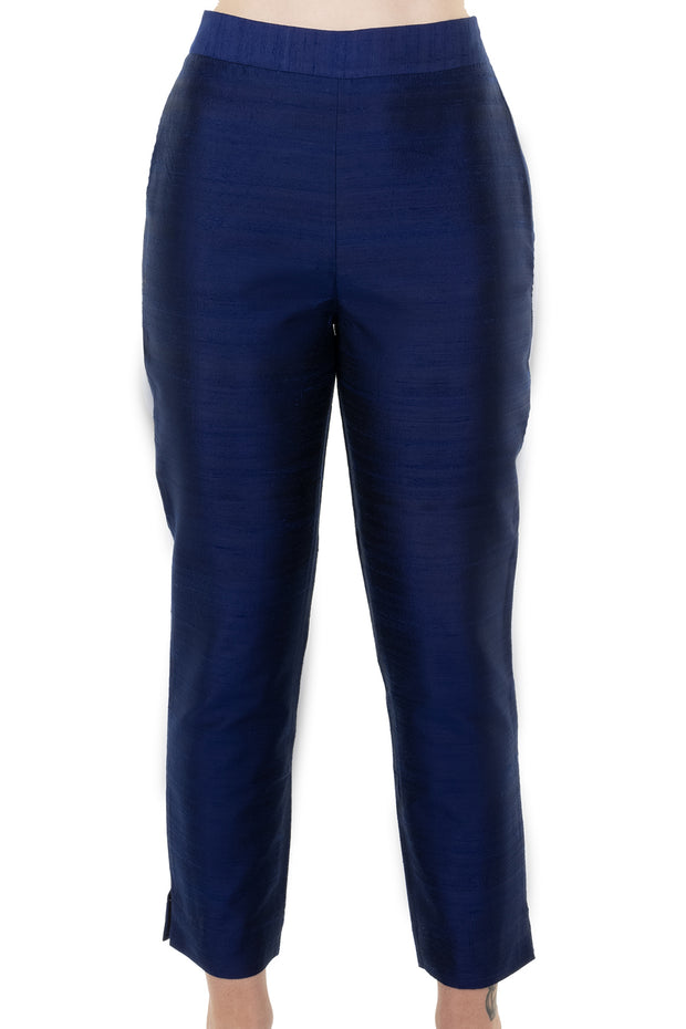 Shibumi Women's Silk Cigarette Trousers in Midnight Blue